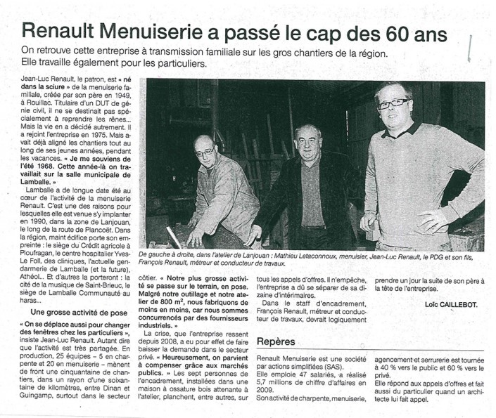 Renault menuiserie a passé le cap des 60 ans, Menuiserie Renault, article, presse