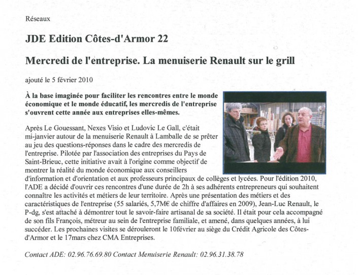 La menuiserie Renault sur le grill, Menuiserie Renault, article, presse