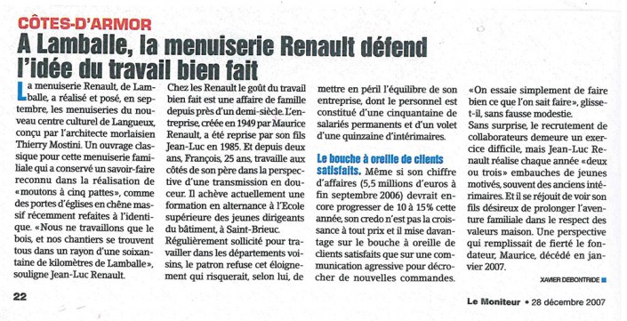 La menuiserie Renault defend l'idée du travail bien fait, Menuiserie Renault, article, presse