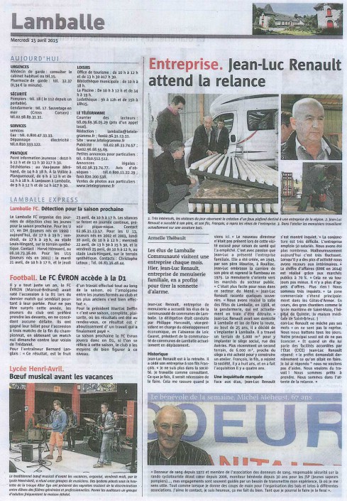 la relance, menuiserie renault, article, presse