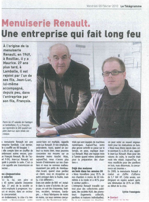 Une entreprise qui fait long feu Une ntreprise qui fait long feu, Menuiserie Renault, article, presse