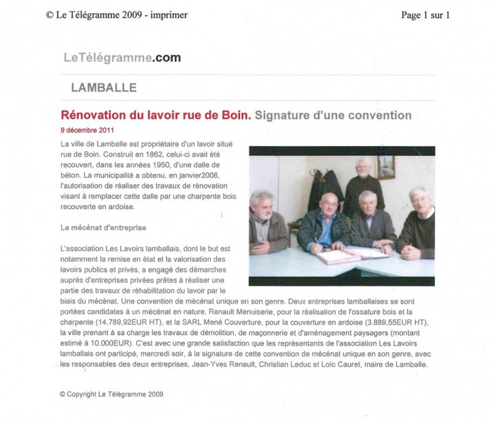 Renovation, lavoir, rue de boin, Menuiserie Renault, article, presse